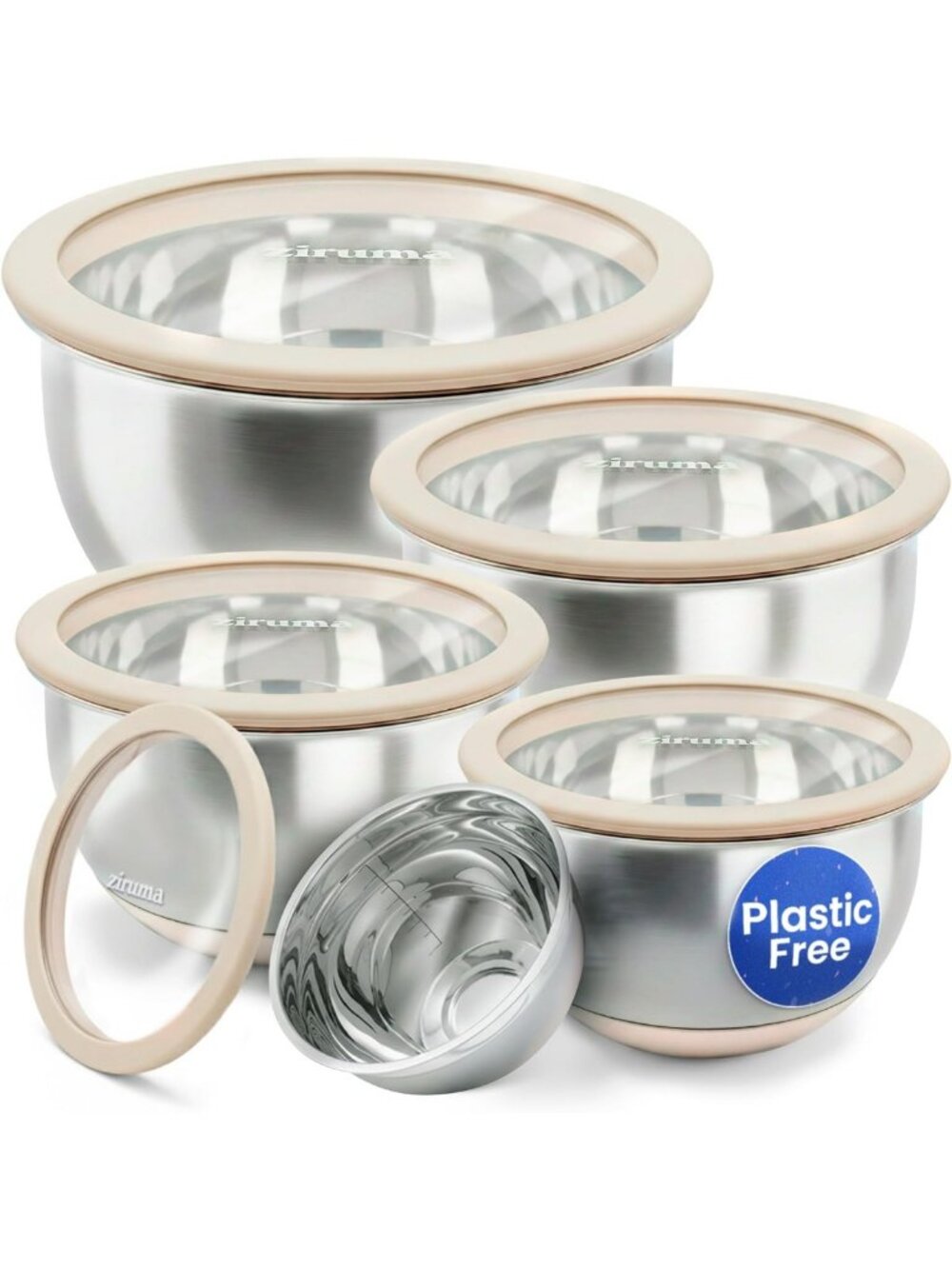 Eco-Friendly Stainless Steel Mixing Bowls Set with Glass Lids - 5-Piece